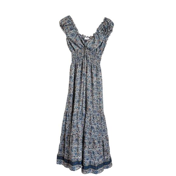 Anthropologie Boemo Boho Maxi Dress Size M Floral Peasant Tiered Smocking India - Picture 2 of 10